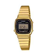 Gold Casio digital watch on a white background