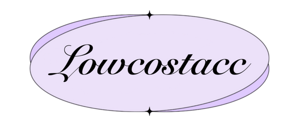 Elegant logo with 'Lowcostacc' text on a light purple oval background